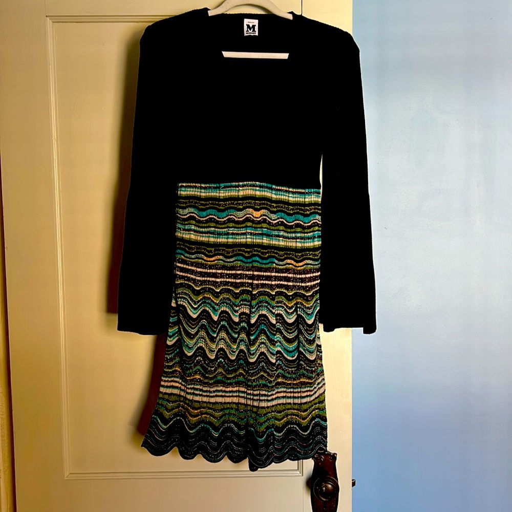 Missoni Brown Knit Stretch Dress Blue Black Wave